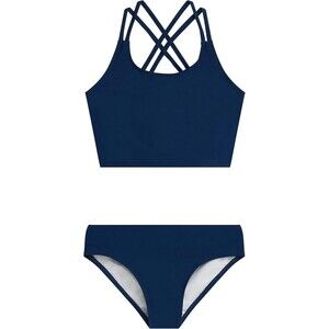 Kanu Surf Girls Tankini Size 8 UPF 50 Beach Sport Criss-Cross Back Solid Navy